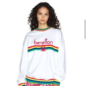 United Colors Of Benetton White Sweater with Multicolor Stripes